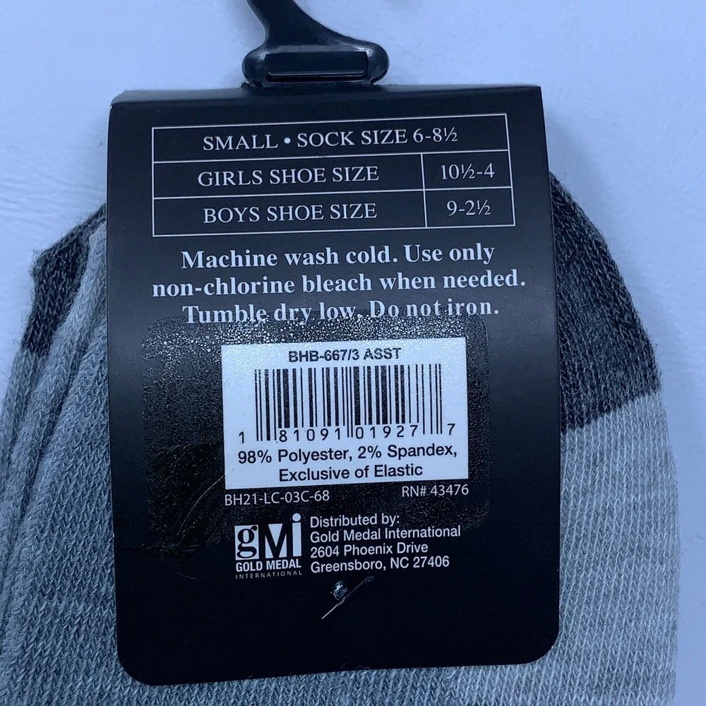 Beverly Hills Polo Club Boys Girls Small Grey Striped Low Cut Socks 3 Pairs NWT